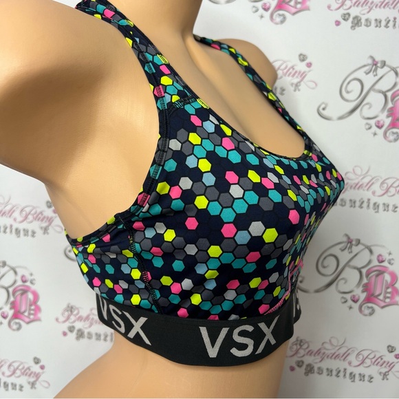 Victoria secret sports bra neon dotted multi rainbow color stretchy VSX sporty - Picture 2 of 10